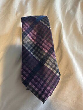 New Kenneth Cole Awareness 100% Silk Tie Purple Plaid Classic Mens Necktie